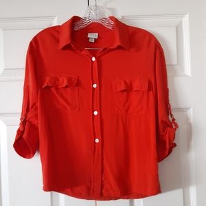 ❤ A new day top with buckled sleeves Womens coral button up blouse Size S Target